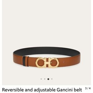 Salvatore Ferragamo Black and Brown Leather Reversible Belt with Gold Gancini